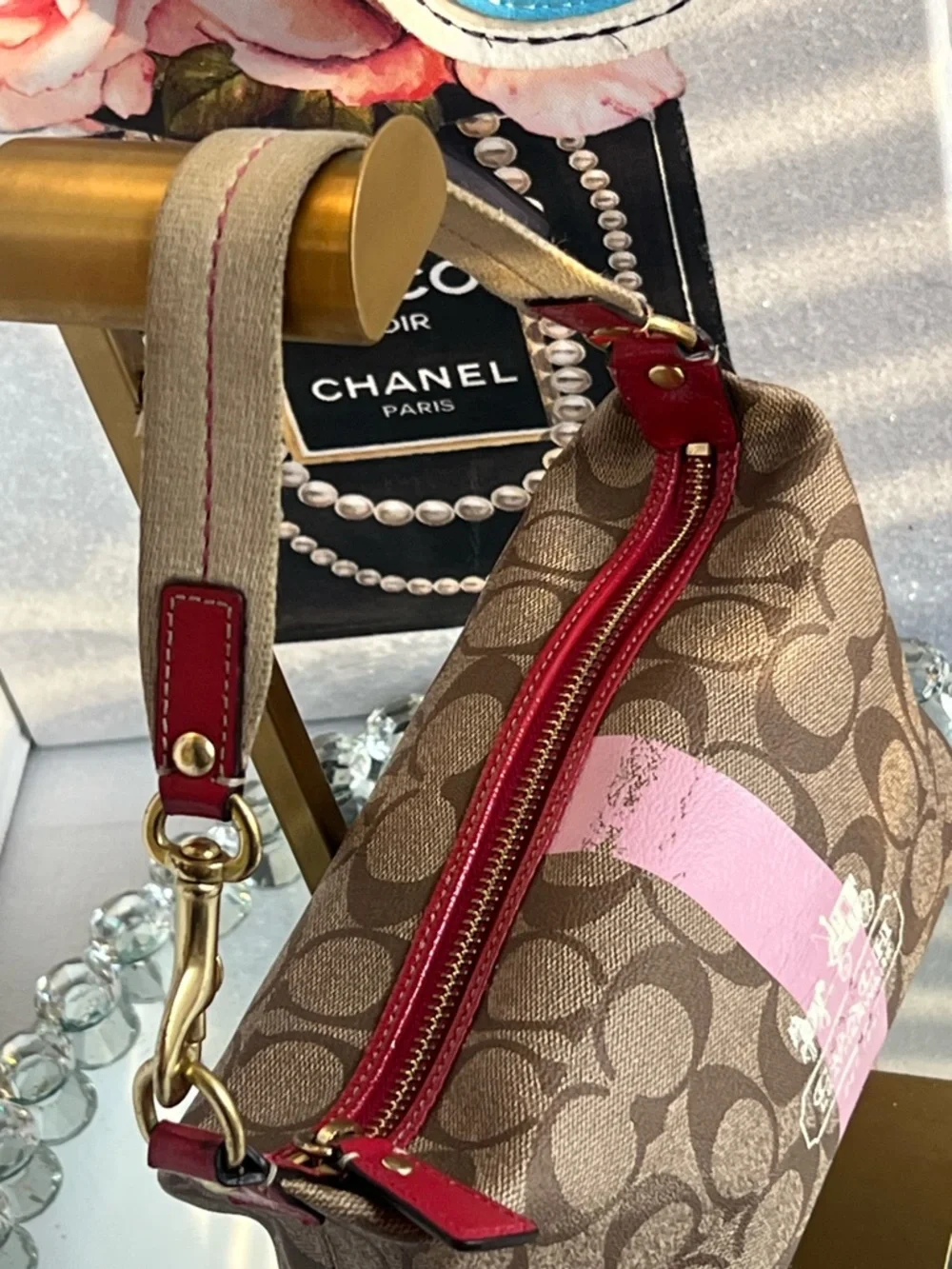 COACH Signature Y2K heritage legacy with Pink Center Stripe and Red Trim